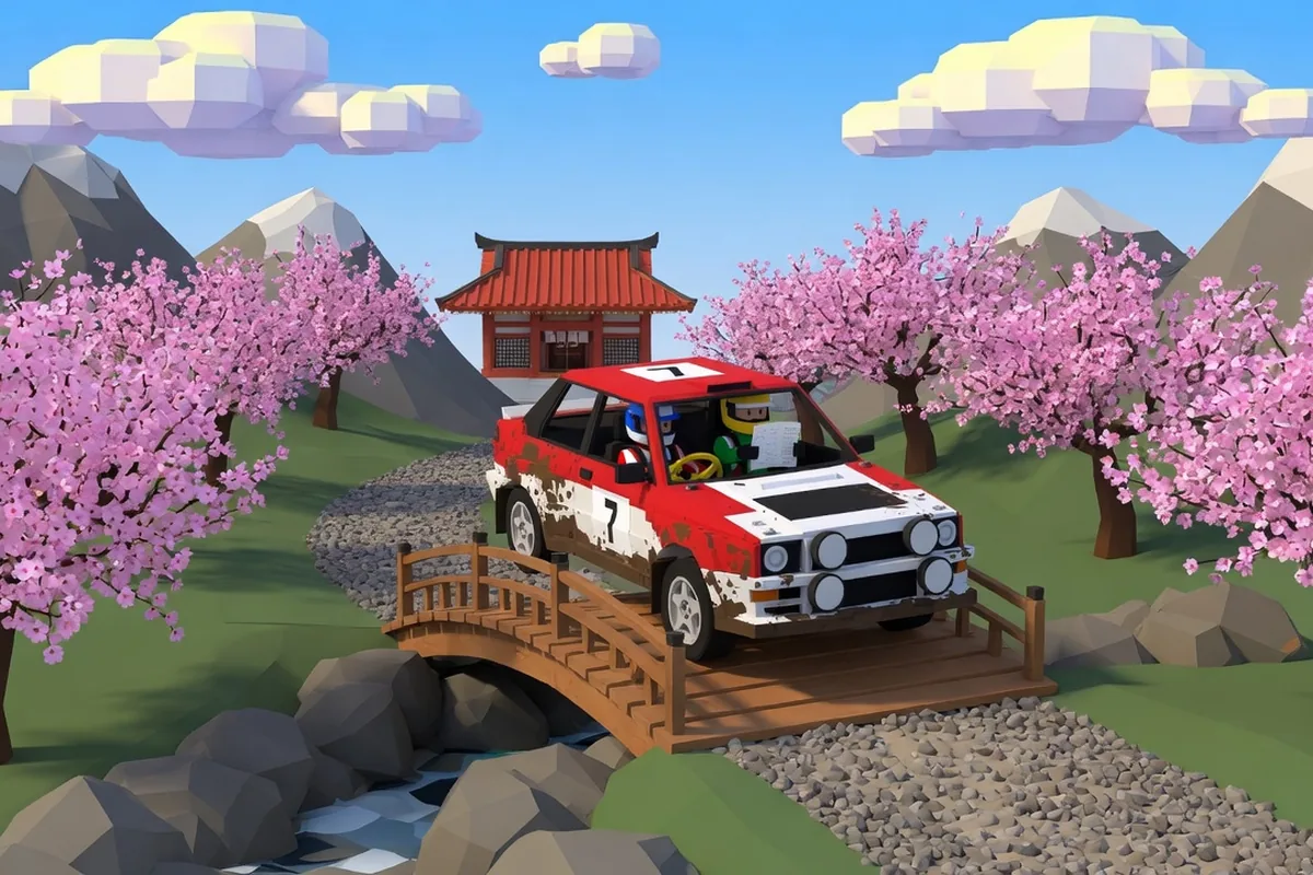 Illustration of a cherry-blossom mountain pass for stage 3