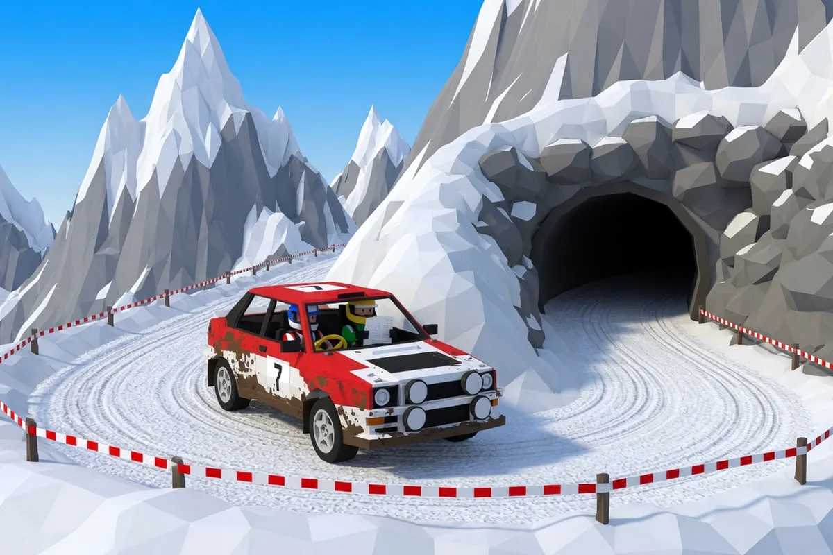 Illustration of an all-wheel-drive rally car on snow